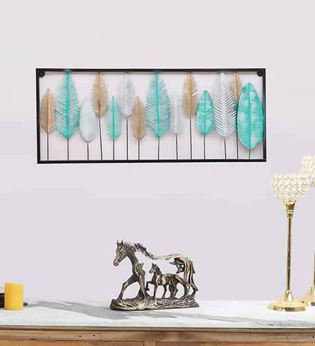 Rectangular Multicolor Etching Leaves Wall Decor