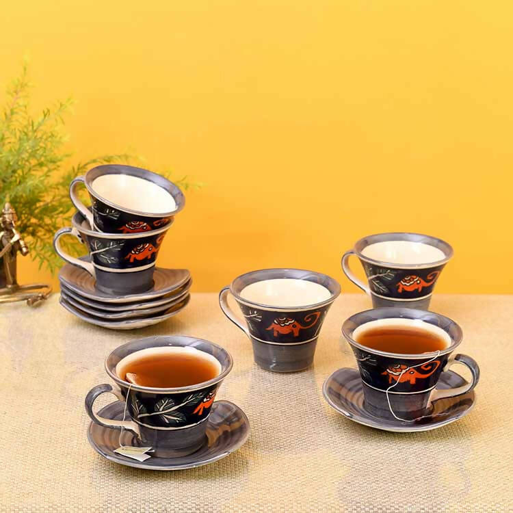 Morning Tuskers Tea Cups & Saucer - Set of 6 - Dining & Kitchen - 1