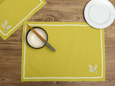 Embroided Lemon & Beige Table Mat - Set of 6 - Dining & Kitchen - 1