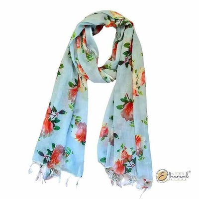 Sky Blue Rose Printed Stole - Lifestyle Accessories - 1
