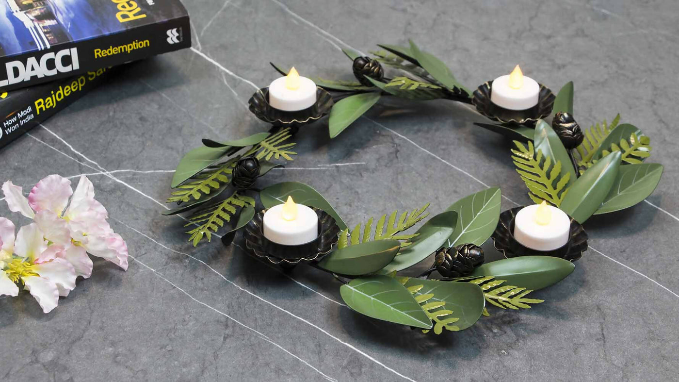 Floral Green Wreath Candle Holder - Decor & Living - 1
