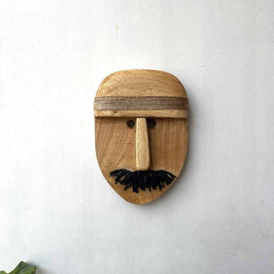Wooden Tribal Man with Mustache Small Mask - Wall Decor - 1