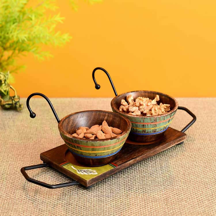Hooked Snack Bowls Set of 2 with Rectangular Tray (Small) (13.5x4.5x4.5") - Dining & Kitchen - 1