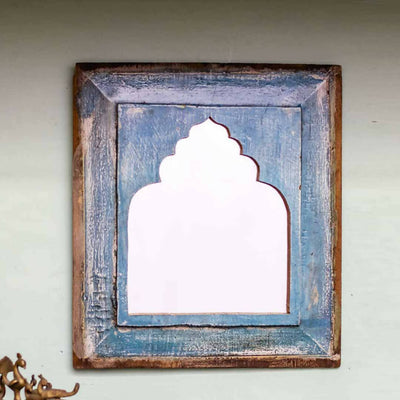 Handpainted Blue Square Antique Mirror with Vintage Wooden Frame - Decor & Living - 1