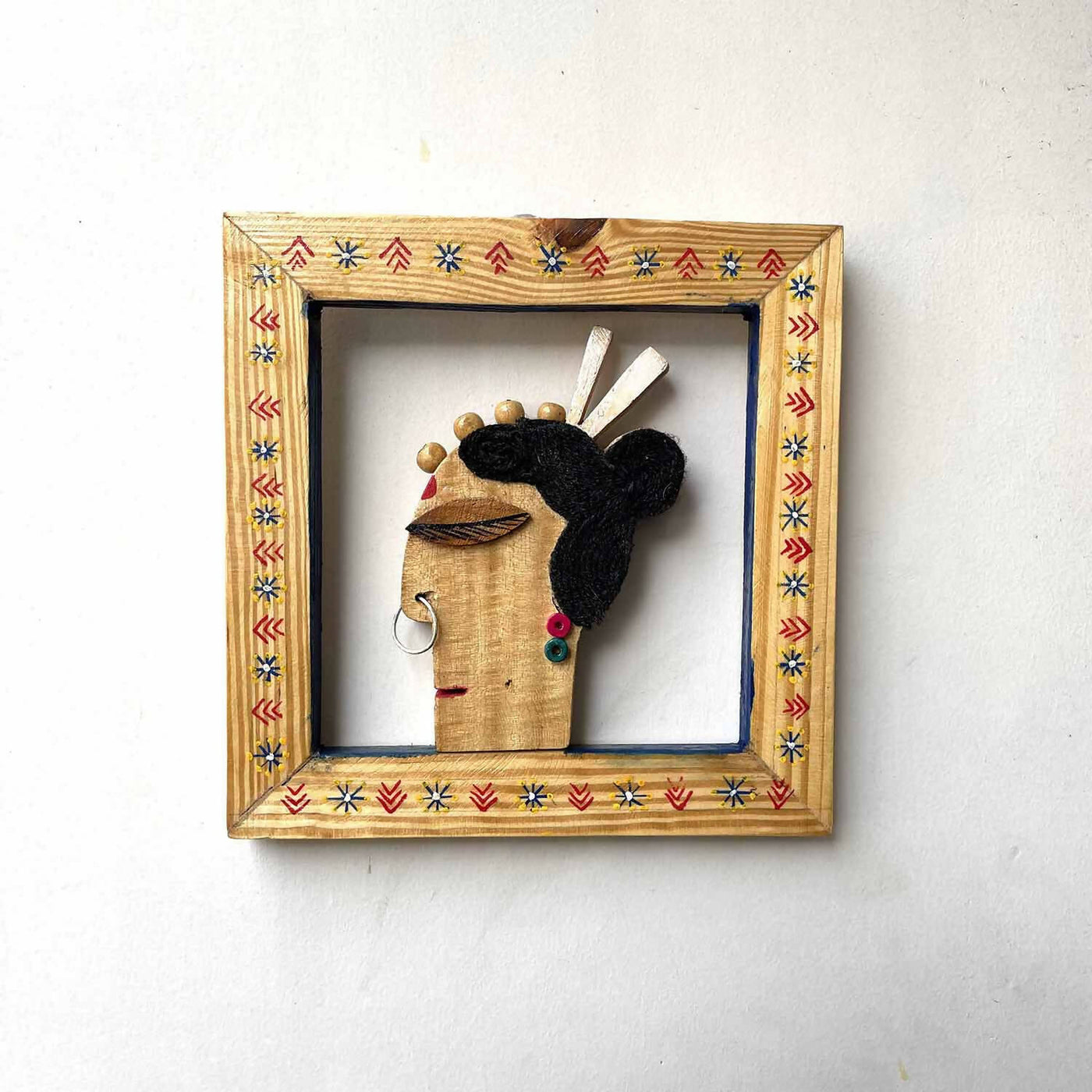 Wooden Tribal Lady Hand Painted Mask Frame - Wall Decor - 3