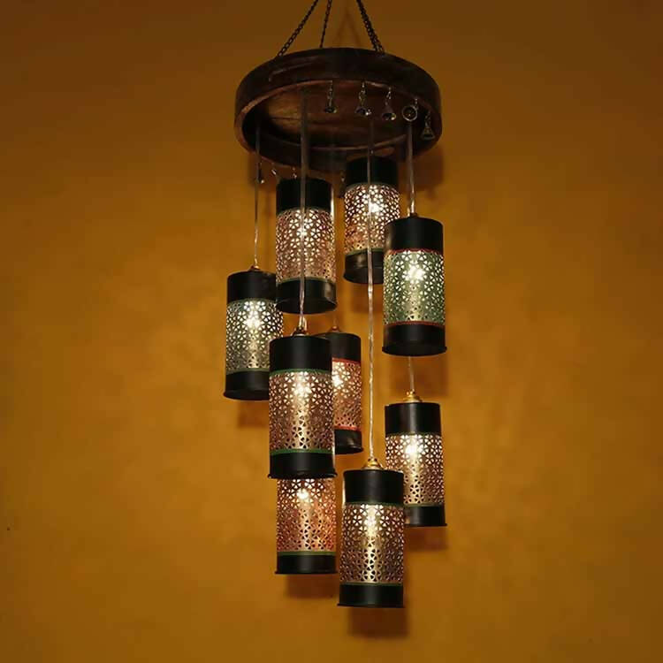 Celo-9 Chandelier with Cylindrical Metal Hanging Lamps (9 Shades) - Decor & Living - 1