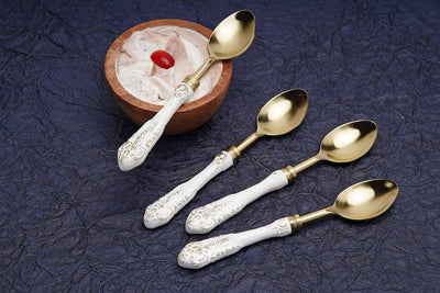 White Gold Stainless Steel Dessert Spoon (Set of 4) - Dining & Kitchen - 1