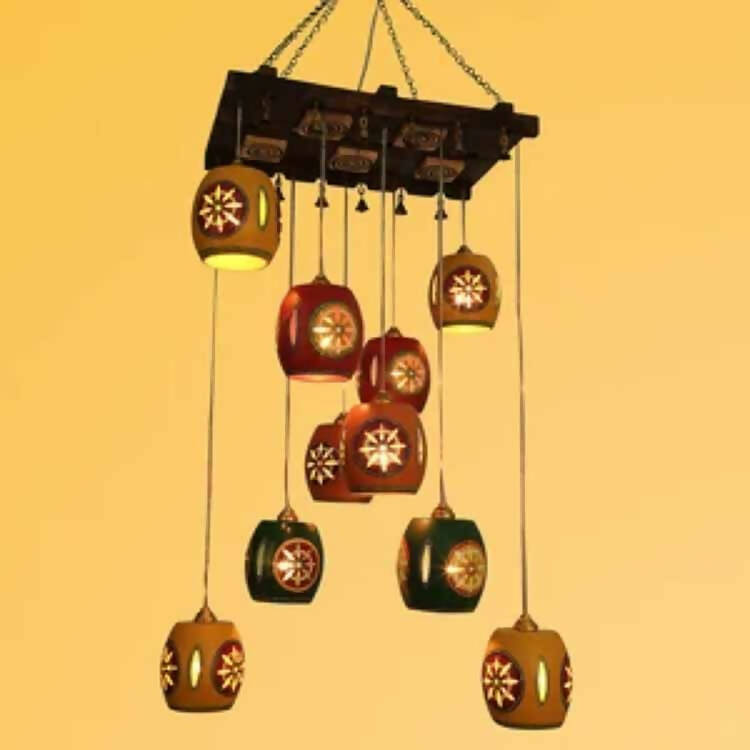 Cona-10 Chandelier with Barrel Shaped Metal Hanging Lamps (10 Shades) - Decor & Living - 1