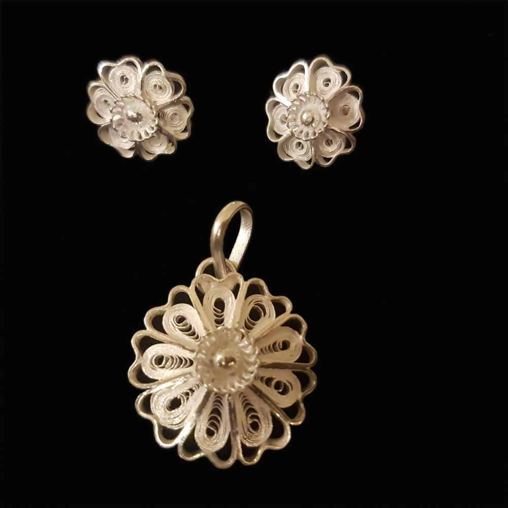 Morning Flowers - Silver Filigree Pendant earring set SJ-977 - Fashion & Lifestyle - 1