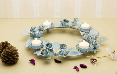 Floral Blue Wreath Candle Holder - Decor & Living - 1