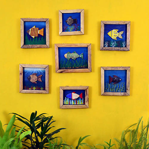 Wooden Set of 7 Hand Painted Fish Wall Decor - Wall Decor - 1