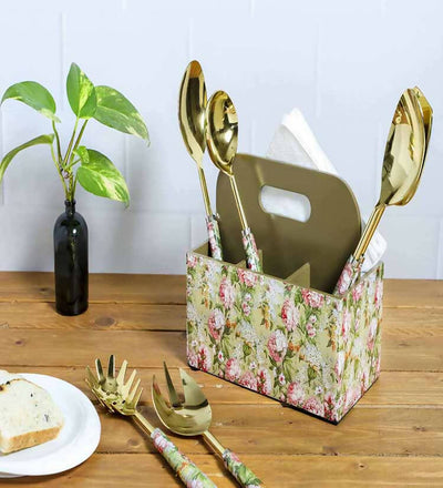 Green Floral MDF Cutlery Holder - Dining & Kitchen - 1