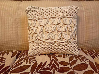 Macrame Cushion Cover, Side Chain Pattern, Floral Center - Decor & Living - 8