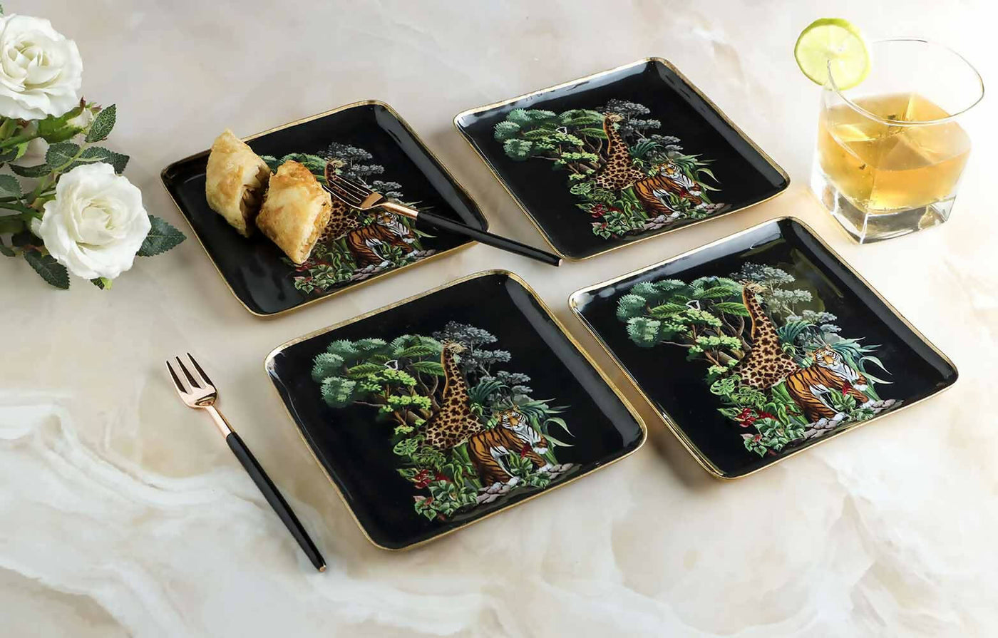 Square Jungle Safari Print Metal Plates - Set of 4 - Dining & Kitchen - 1