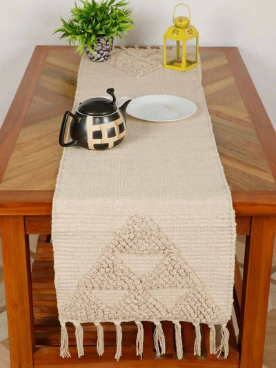Knitted Tufted Table Runner Triangles, Tassels - Dining & Kitchen - 1