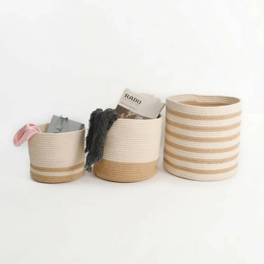 Cotton Dual Color Basket- Set of 3 Designs - Storage & Utilities - 1