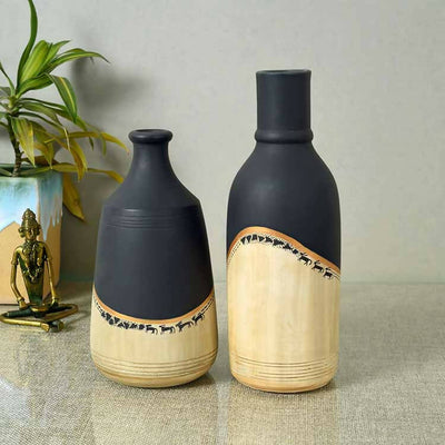 Midnight's Secret Ornate Vase - Set of 2 (4x4x8, 3.6x3.6x9.6") - Decor & Living - 1