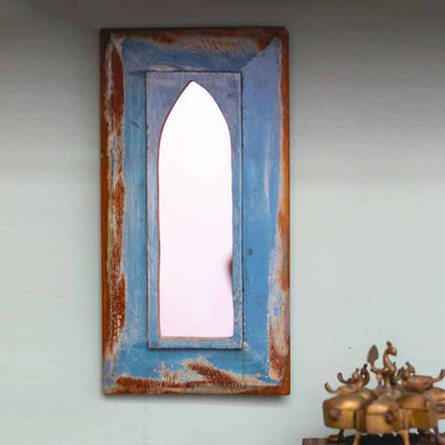 Handpainted Blue Antique Mirror with Vintage Wooden Frame - Decor & Living - 1