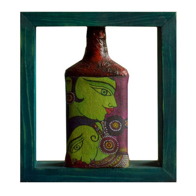 Purple Green Rectangle Handpainted Flip Flop Vintage Glass Bottle Wooden Frame with Pattachitra Art - Decor & Living - 2