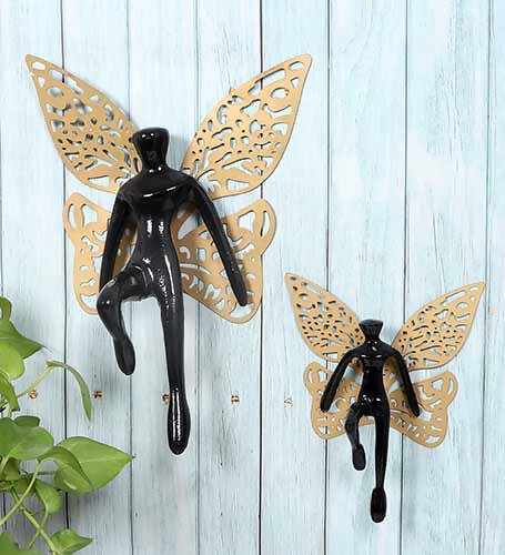 Black & Gold Angel With Wings Aluminium Wall Art Set of 2