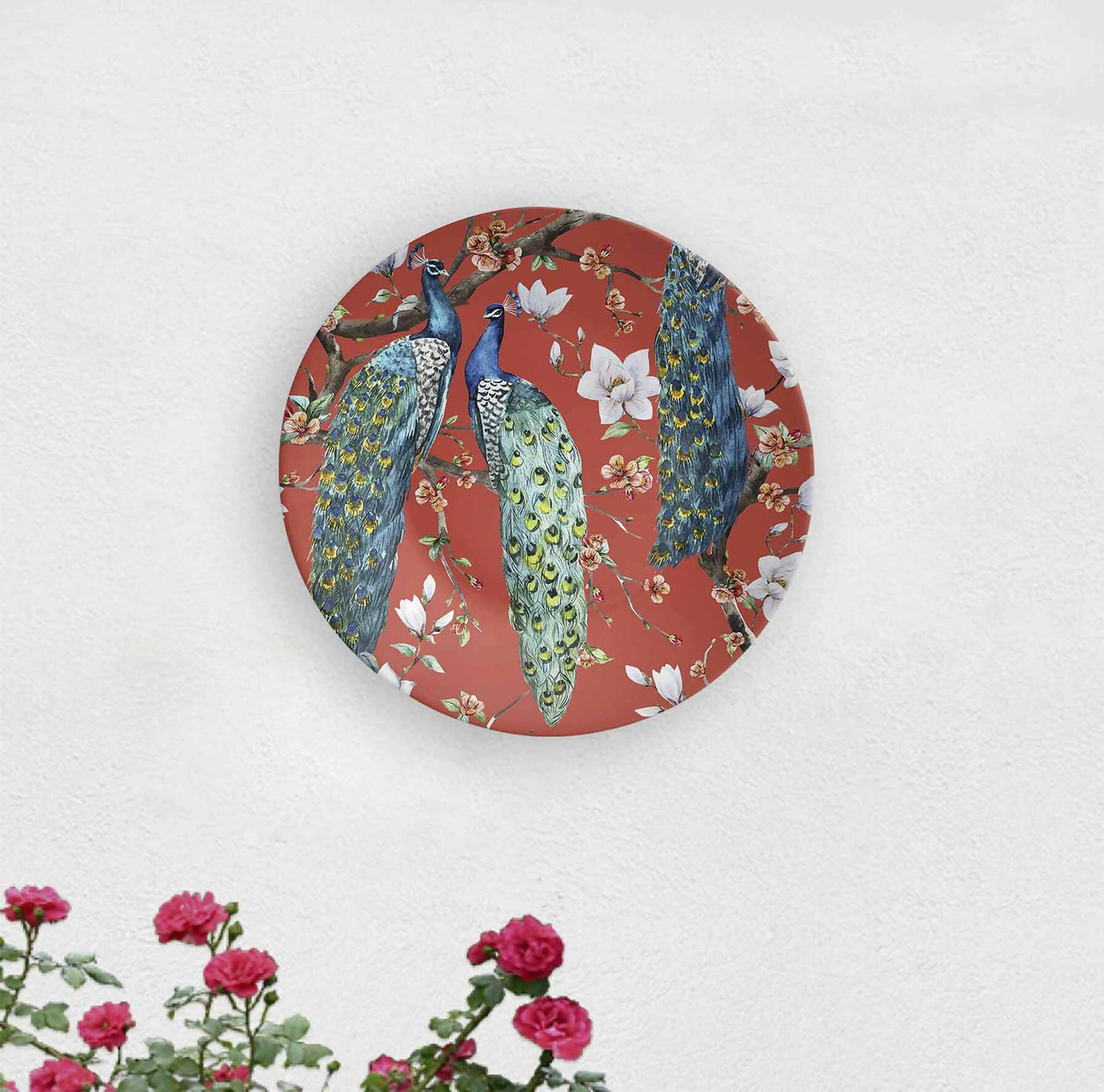 Red Artistic Peacock Decorative Wall Plate - Wall Decor - 1