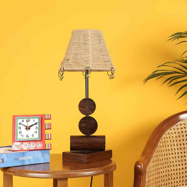 Tao Wooden Table Lamp with Tapered Drum Jute Shade-Height - 19'' - Decor & Living - 1