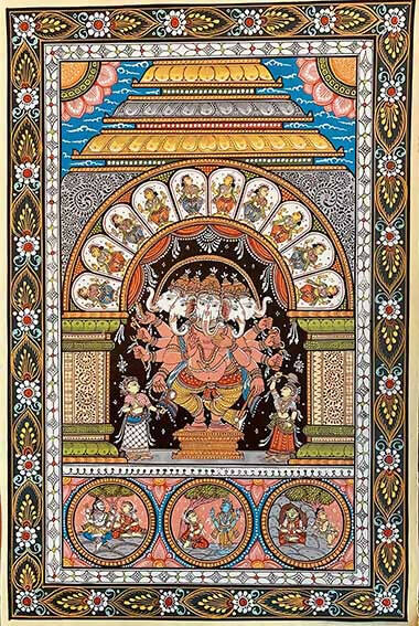 Pattachitra with Panchamukhi Ganesha Theme - Wall Decor - 1