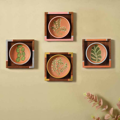 Nature's Leaf Terracotta Wall Paintings - Set of 4 (6.5x6.5x1.6") - Wall Decor - 1