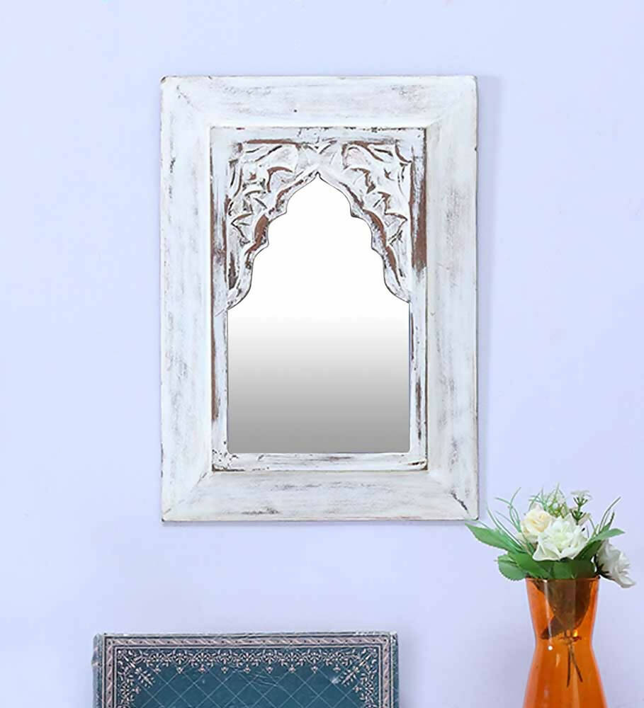 Cora White Carved Vintage Minaret Mirror (10in x 1in x 14in) - Home Decor - 1