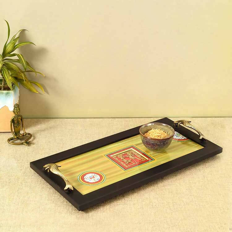 Hunter Green Dhokra Serving Tray Large (18x9x2") - Dining & Kitchen - 1