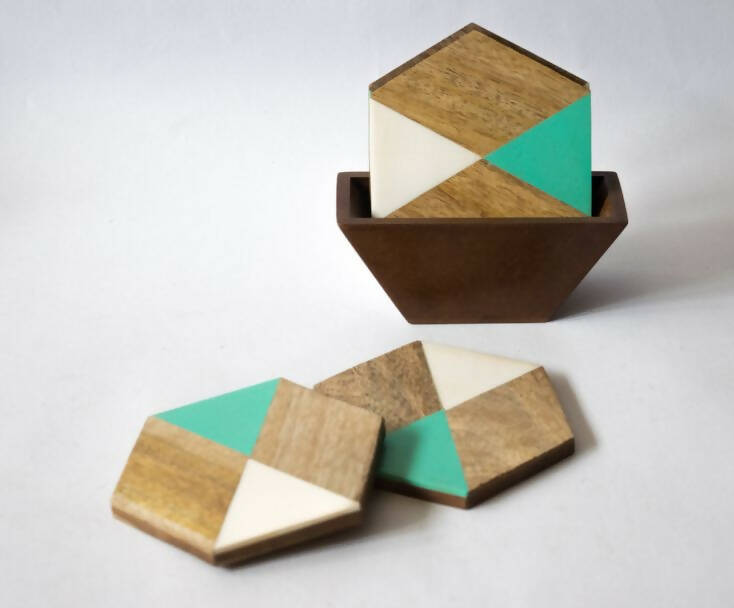 Wooden Coaster - Green Hexagon - Dining & Kitchen - 1