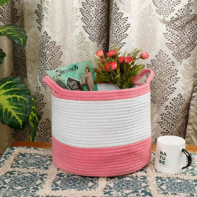 Cotton Dual Color Small Handle Basket - Storage & Utilities - 5