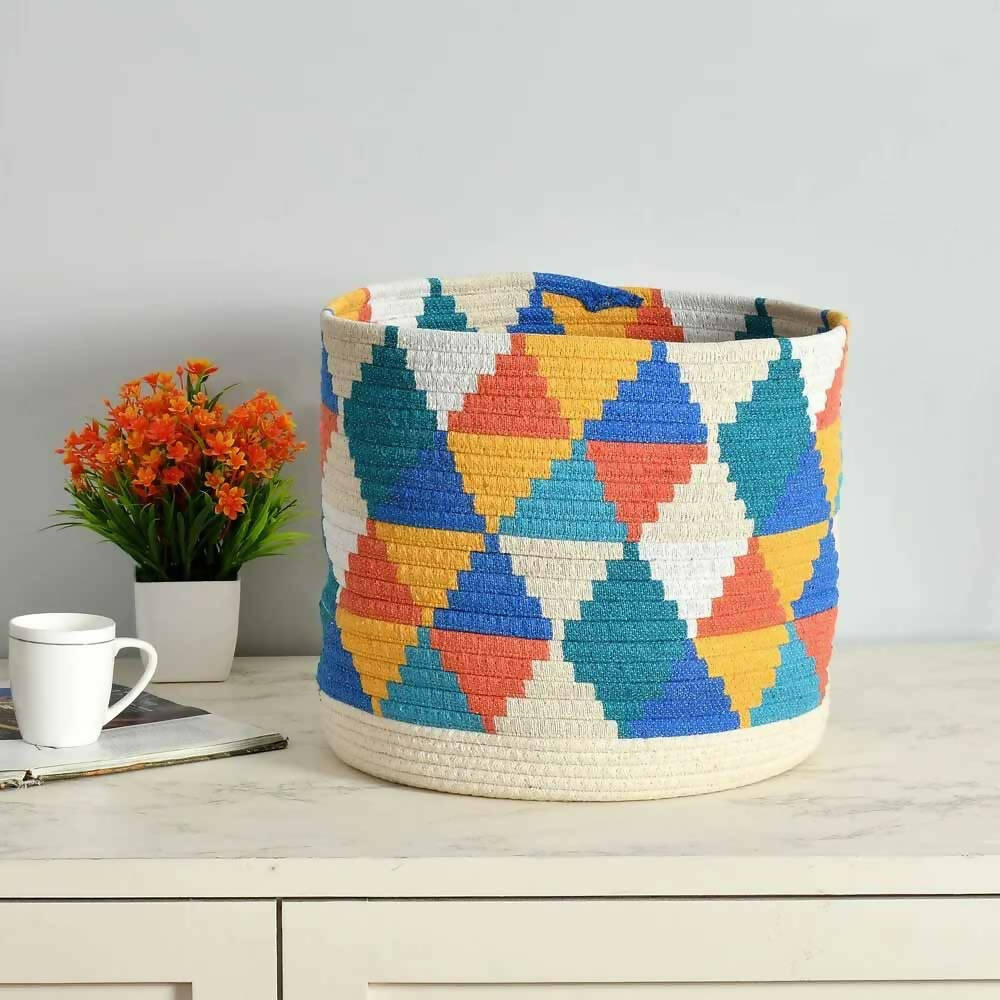 Poly Jute Multicolor Triangle Round Basket - Storage & Utilities - 1