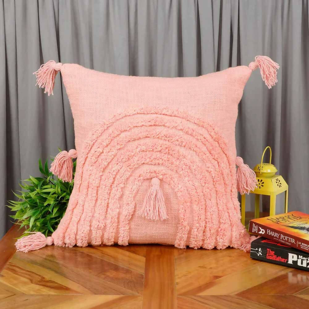 Tufted Cushion Cover Rainbow Shape, Tassels, Pink - Decor & Living - 1