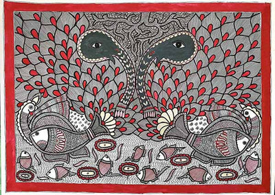 Madhubani Painting with the Theme of Life and Nature - Wall Decor - 1