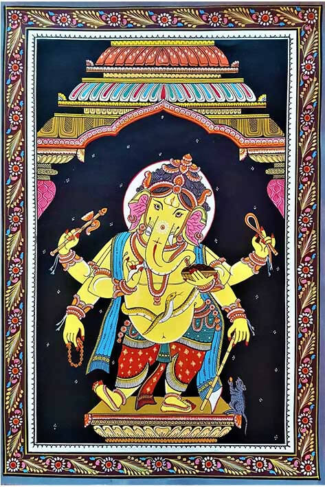 Pattachitra of Dancing Ganesha Theme - Wall Decor - 1