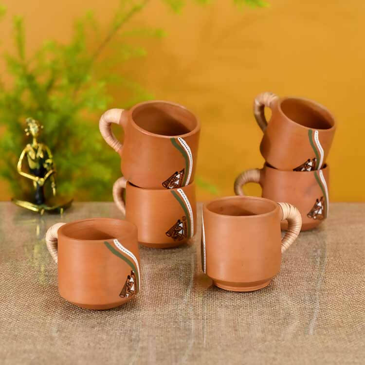 Knosh-J Earthen Cups with Caned Handle - Set of 6 - Dining & Kitchen - 1