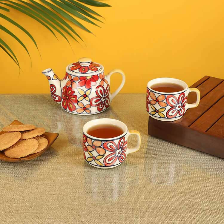 Crimson Flower Tea Kettle And Cups - Dining & Kitchen - 1