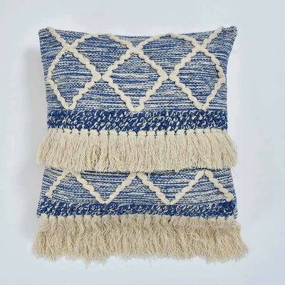 Blue Tufted Cushion Cover Tassels, Wave, Blue, Off-White - Decor & Living - 3