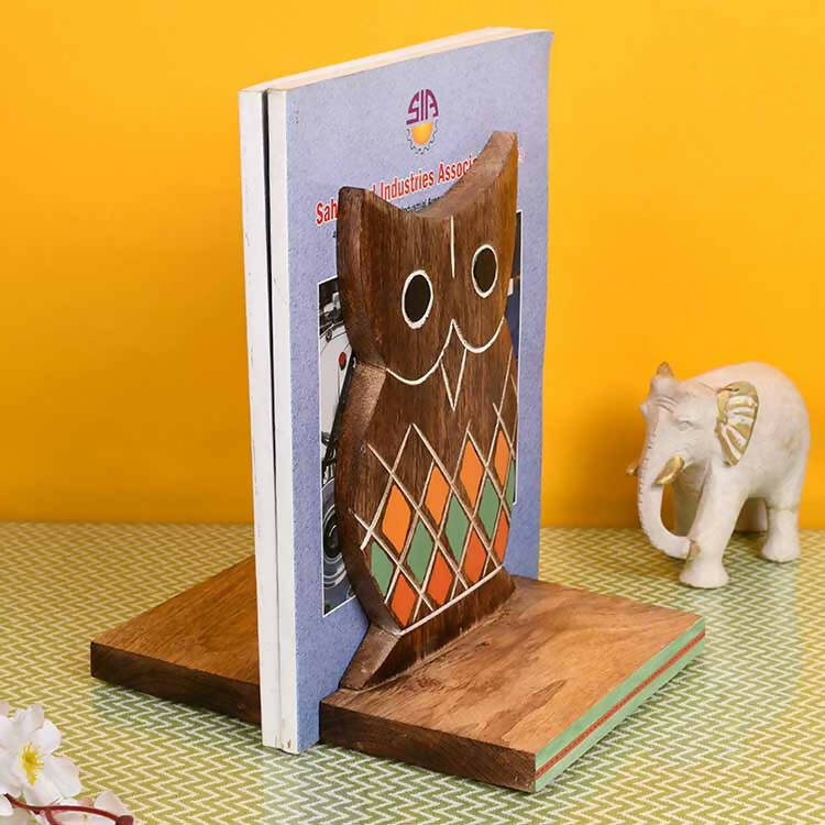 Bookend Handcrafted Wooden Owl - Set of 2 (6.5x4x9.2") - Storage & Utilities - 1