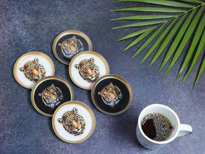 Round Aesthetic Tiger Print Coaster - Set of 6 - Dining & Kitchen - 1