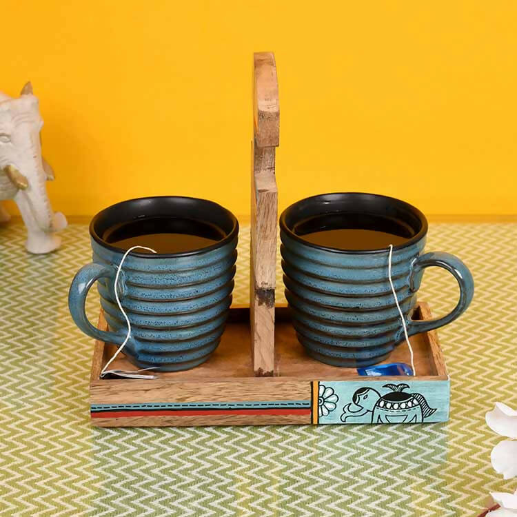 Cup Holder Handcrafted & 2 Mugs - Set of 3 - Dining & Kitchen - 1
