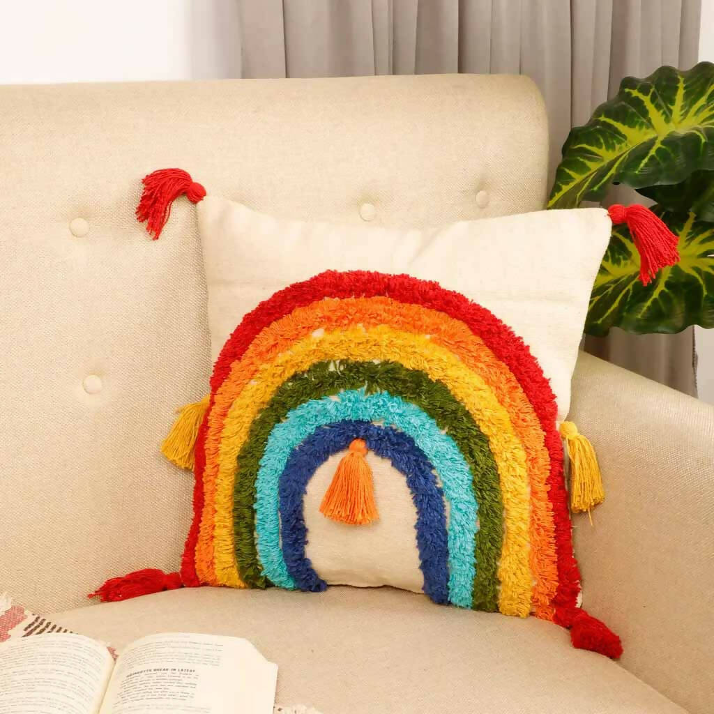 Tufted Cushion Cover, Rainbow U, Tassels - Decor & Living - 1