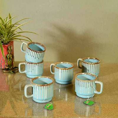 Teal Stripes Tea Cups - Set of 6 - Dining & Kitchen - 1