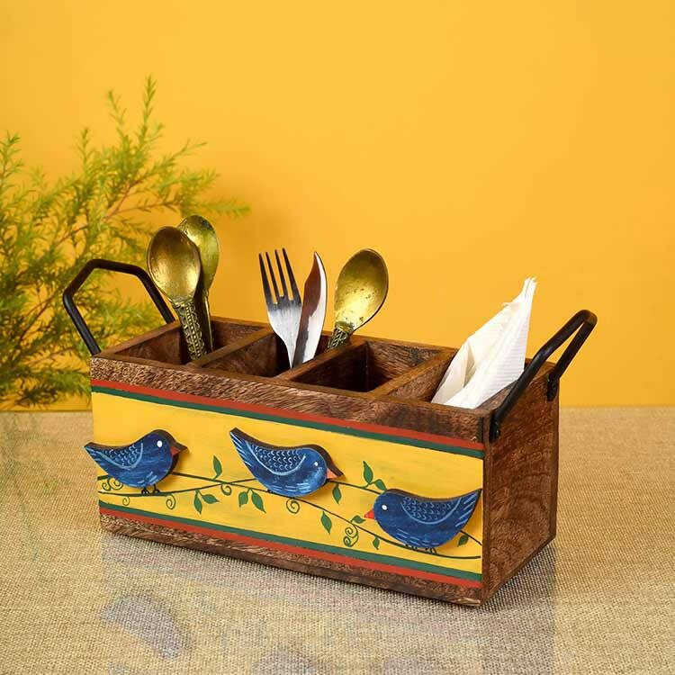 Love Birds Mustard Cutlery Holder (12x4x5.5") - Dining & Kitchen - 1