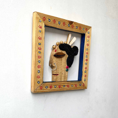 Wooden Tribal Lady Hand Painted Mask Frame - Wall Decor - 2