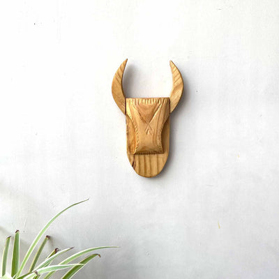 Wooden Tribal Bull Man Small Mask - Wall Decor - 4