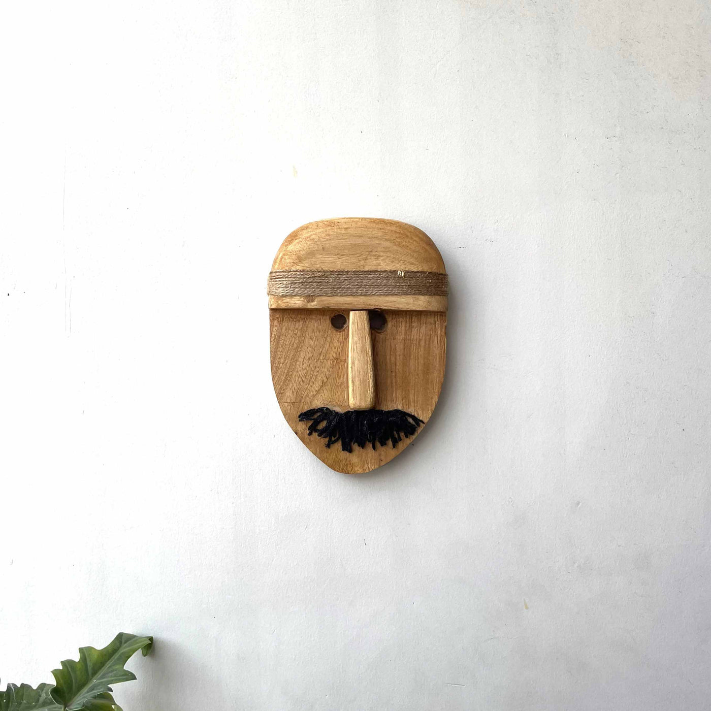 Wooden Tribal Man with Mustache Small Mask - Wall Decor - 3