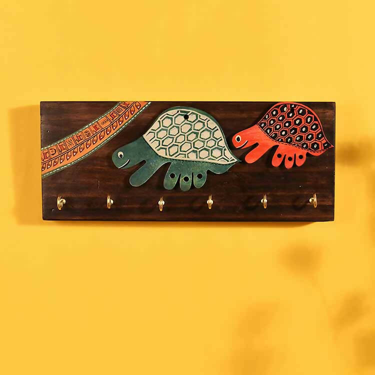 Key Holder Handcrafted Tribal Art Turtle 6 Keys (12x2x4.7") - Wall Decor - 1