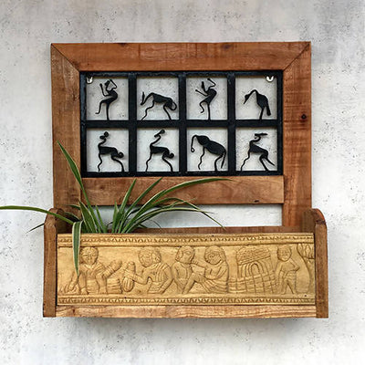 Tribal Wooden and Wrought Iron Wall Rack - Storage & Utilities - 1